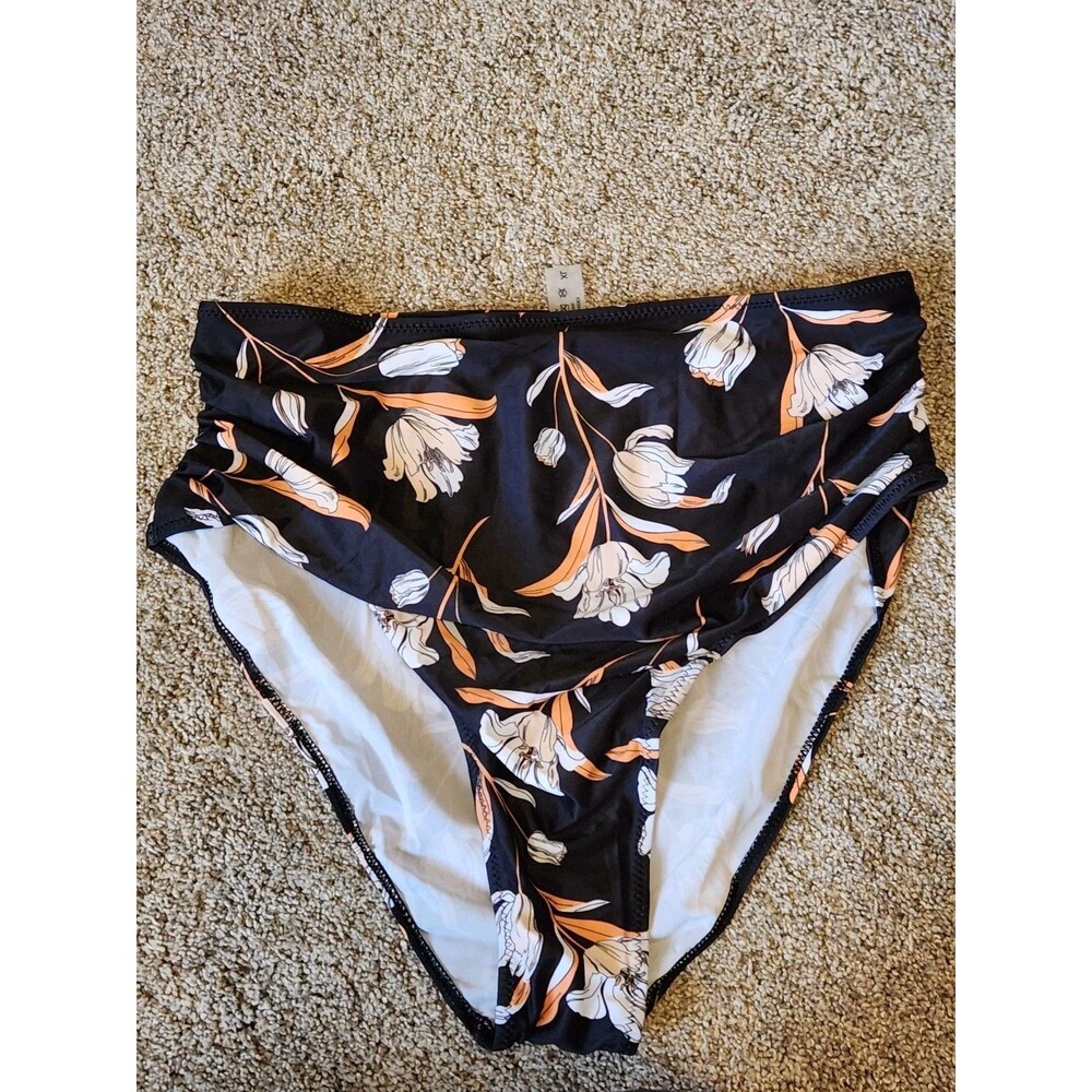 Tempt MeWomens Vintage Swimsuit Pure Black Retro Halter Ruched High Waist Sz XL - Picture 2 of 6